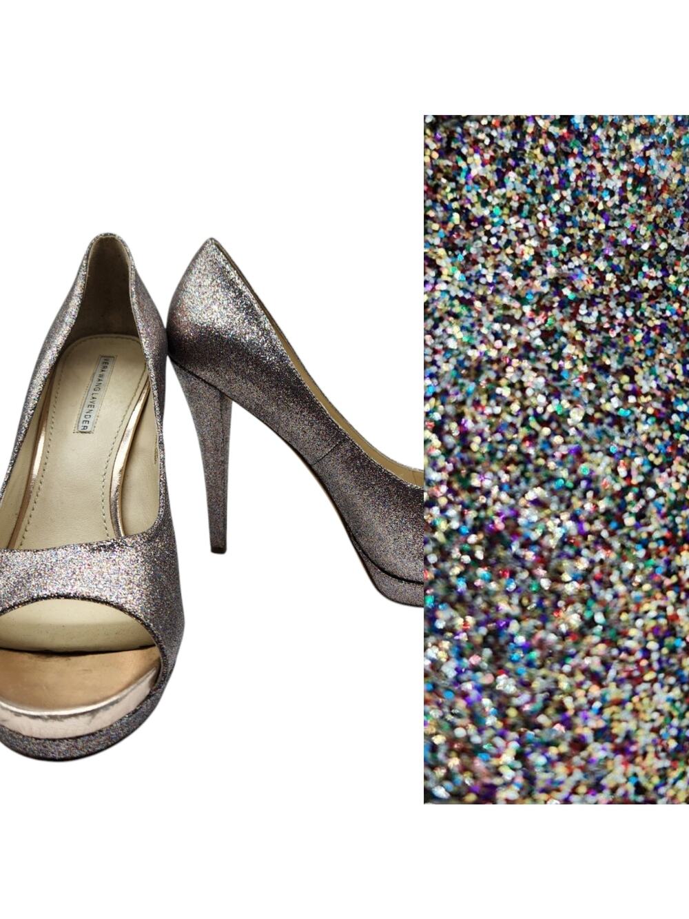 Vera Wang Metallic Glitter Shiny Open Toe Stiletto Heals Pumps Size 10 5"